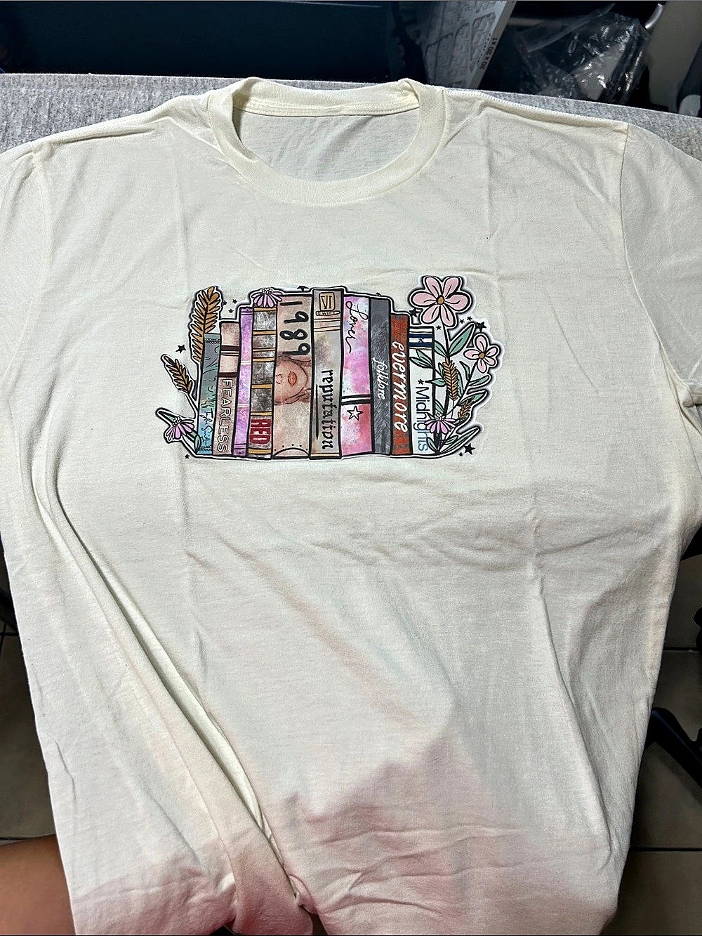 Taylor Swift Book Graphic Short Sleeve Tee in White & Pink